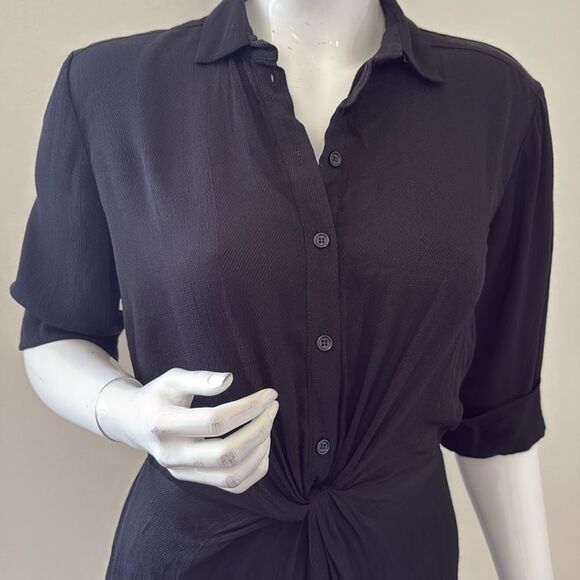 Topshop Black Twist Front Button Down Mini Shirt Dress Short Sleeves - Picture 3 of 9